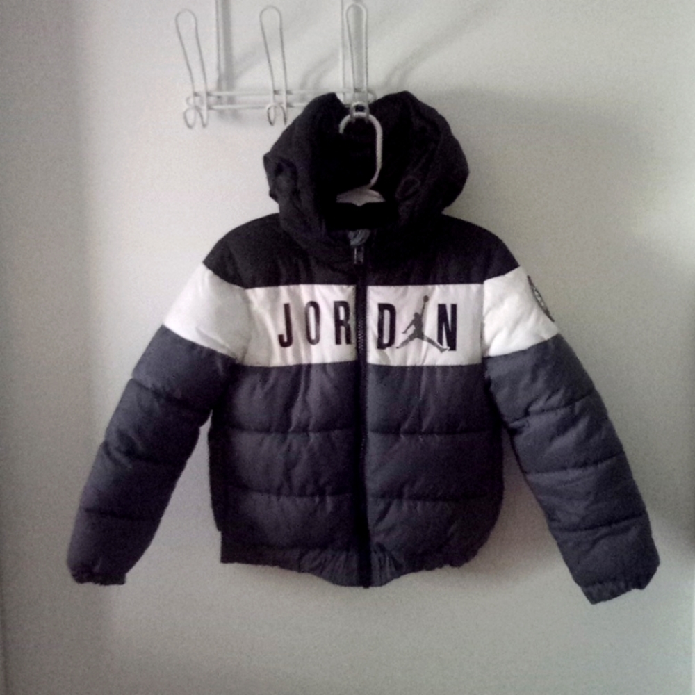 Jordan Little Boys Colorblocked Hooded Puffer Jacket - Gunsmoke